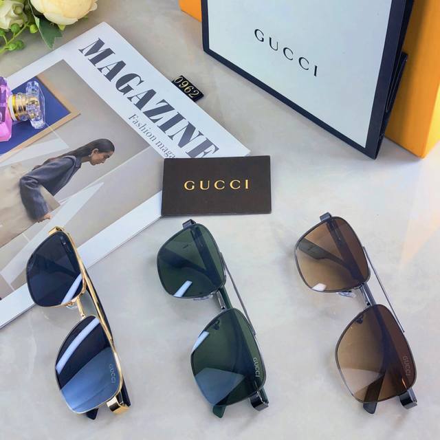 Gucc*个性欧美复古时尚墨镜户外骑行遮阳镜弹簧腿新款太阳镜男女同款