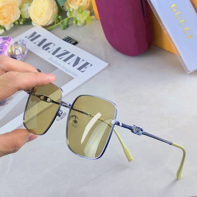 Gucc*高级感大框新款金属高级感偏光太阳镜 Ins风街拍时尚潮男女款墨镜