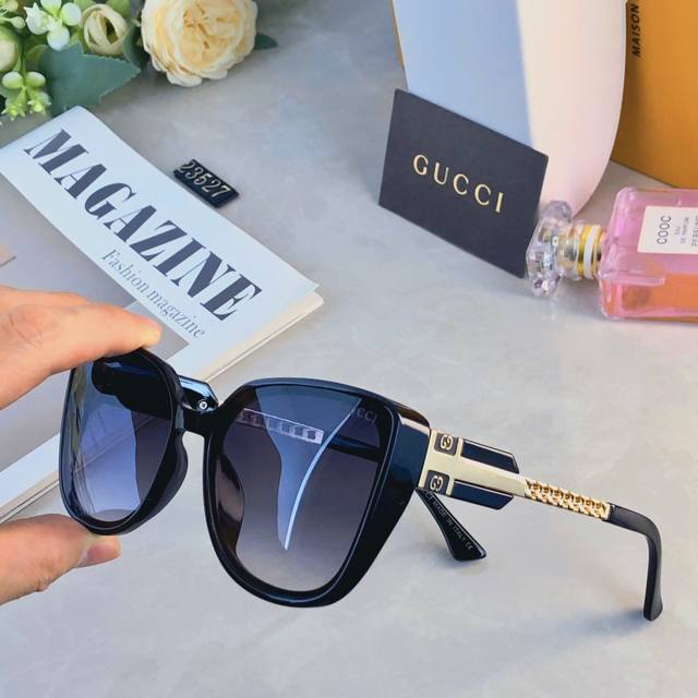 Gucc*新款时尚大框墨镜女高级感百搭显脸小眼镜开车防紫外遮阳太阳镜
