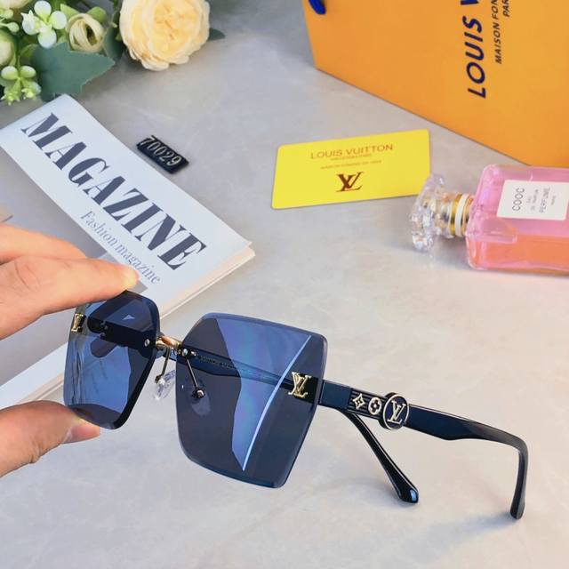 Louis Vuitto*太阳镜新款无框墨镜女潮高级感防紫外线大脸显瘦太阳眼镜
