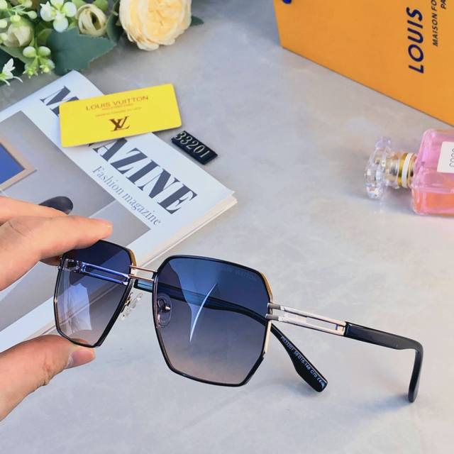 Louis Vuitto*大框金属偏光镜片太阳眼镜女个性时尚墨镜男渐变蓝色