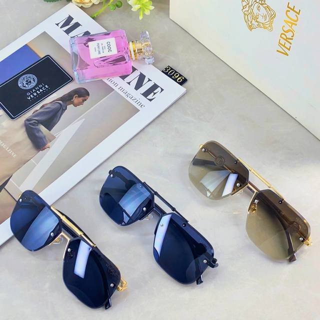 Versac*无框多边形双梁男女个性太阳镜金属无框墨镜