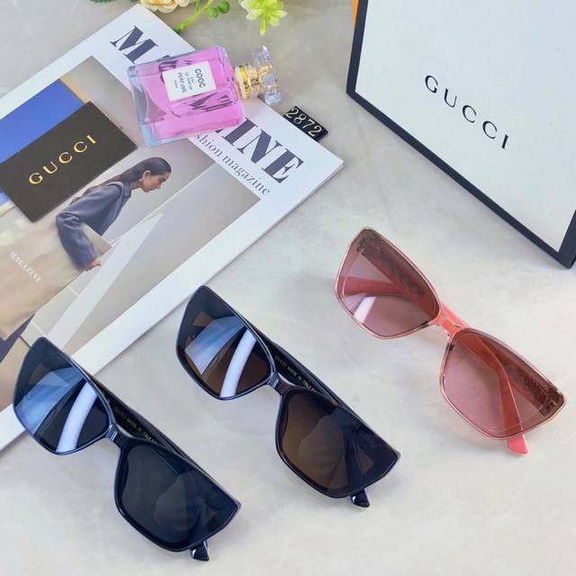 Gucc*韩系Ins新款时尚猫眼墨镜女复古橘色高级感防晒太阳镜圆脸显瘦