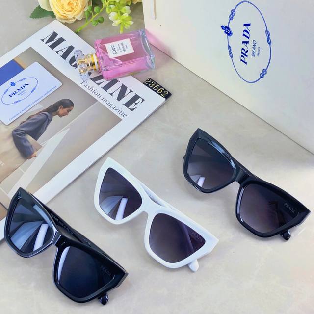 prad*时尚超大框猫眼太阳镜金边装饰高级感奢华墨镜优雅走秀款圆脸修饰