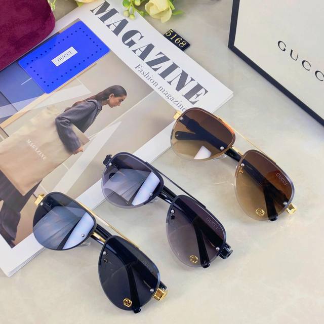 Gucc*高颜值时尚双梁大框太阳镜男女潮流百搭遮阳防紫外线墨镜