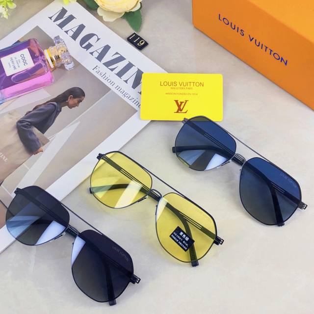 Louis Vuitto*经典尼龙偏光不锈钢墨镜 复古飞行员墨镜 超弹无螺丝蛤蟆镜