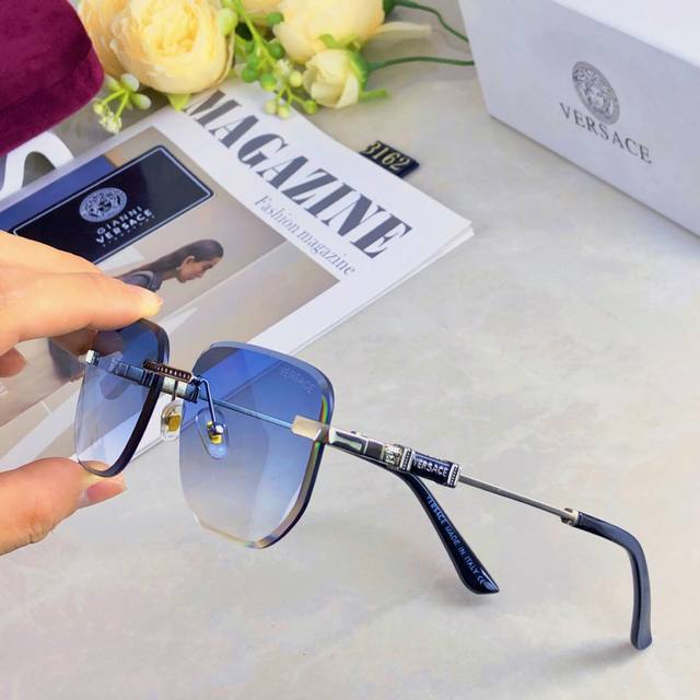 Versac*欧美方形前卫个性小框太阳眼镜Ins无框超酷网红墨镜防紫外线