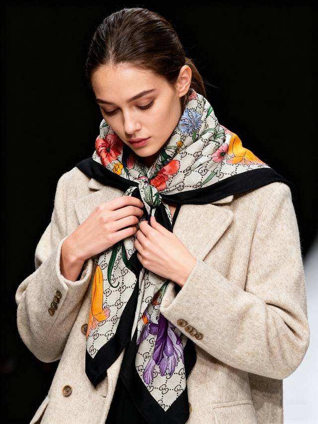 原单古驰140Cm丝绒方巾 经典Gucci花卉印花以新颖配色和全新风格焕然呈现。在这款方巾之上，它以多色配色耀目亮相，并与同色调镶边相映成趣。 绝对会尖叫的专柜