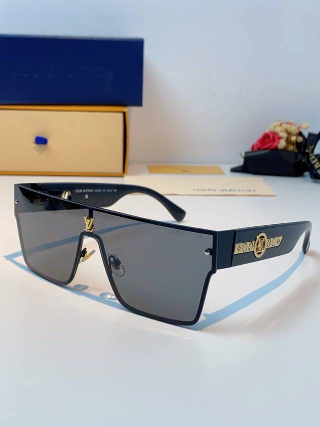 Louis Vuitton路易威登 2025新款Lv镜腿连串符号无框切边超大镜片轻奢高级感太阳镜男女通用墨镜