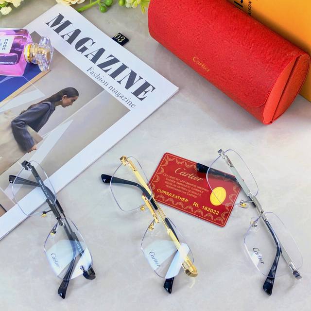 Cartie*商务眼镜框简约方框金属超轻无框近视镜架