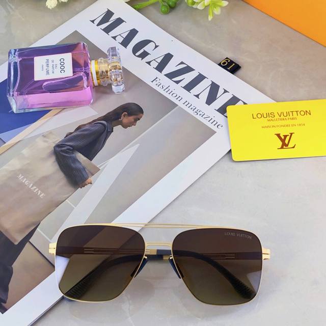 Louis Vuitto*不锈钢双梁无螺丝男士偏光太阳镜超轻高级感太阳眼镜遮阳大框墨镜
