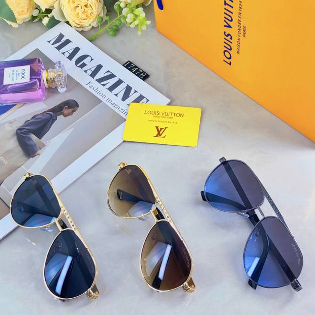 Louis Vuitto*欧美男士高级感蛤蟆镜太阳镜个性金属框墨镜开车防紫外线眼镜