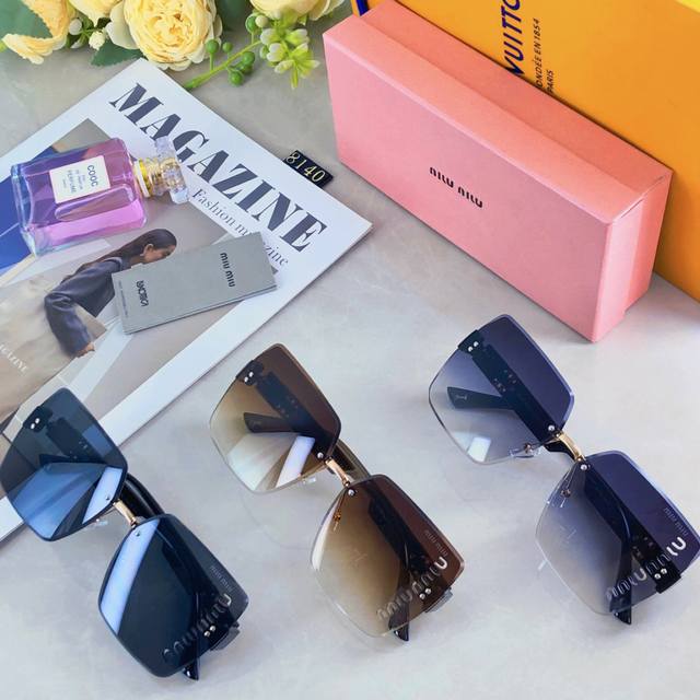 Miumi*无框新款切边太阳镜女款镜片镂空设计小众轻奢小香风墨镜防紫外线