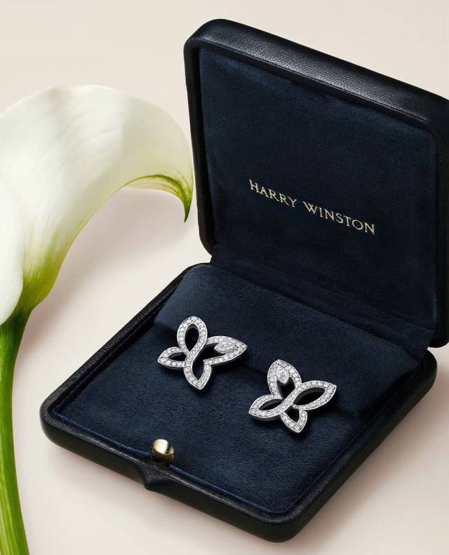 海瑞温斯顿 Hw耳钉 蝴蝶耳钉纯银耳针亚金材质 配飞碟耳塞 电镀18K金带Logo 高品质 精工版本 白金色 个性百搭 女神必备 Harrywinston