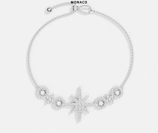 Apm Monaco密镶流星与圆圈可调节手链六芒星手饰送人。
