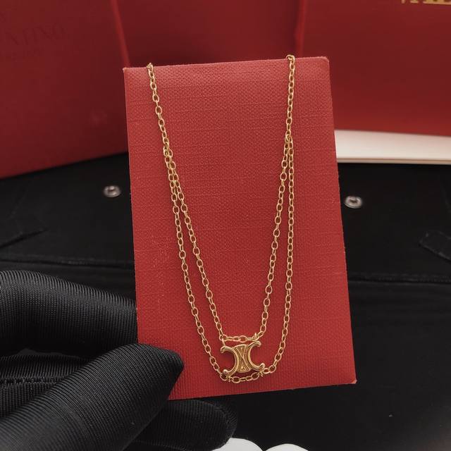 编号Slxl0023 Celin*最新款凯旋门双层项链 一致Zp黄铜材质