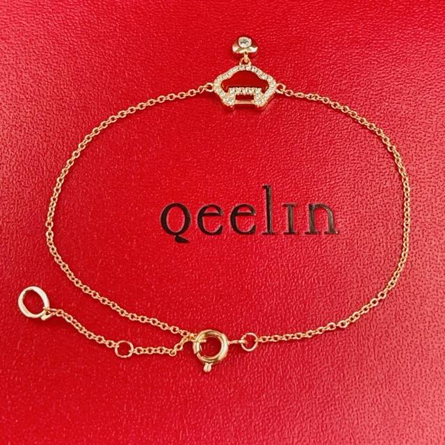 Qs001 Qeelin 最新款红色镶钻平安锁金色手链 一致Zp黄铜材质，非常的上镜设计很特别值得入手高级手工坊系列