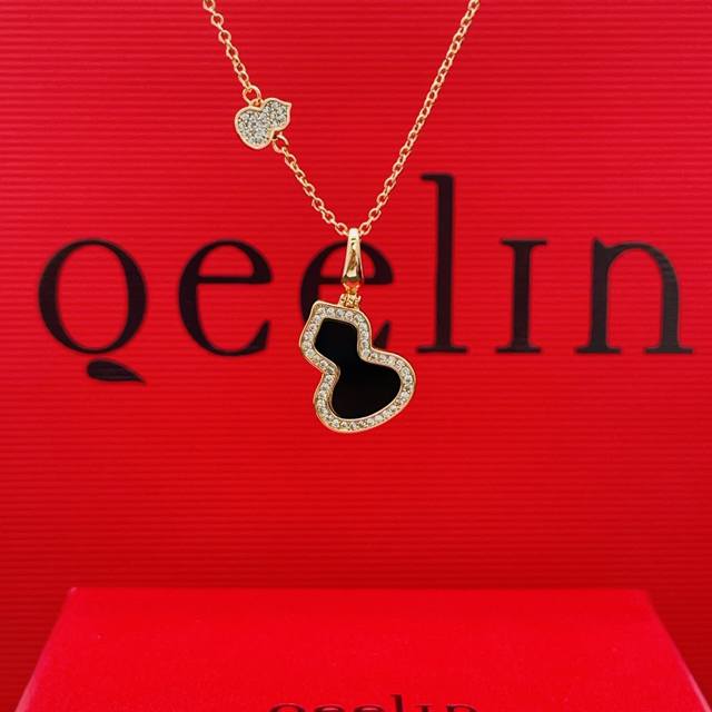 Qx057 Qeelin 最新款黑色镶钻葫芦玫瑰金色项链 一致Zp黄铜材质，非常的上镜设计很特别值得入手高级手工坊系列