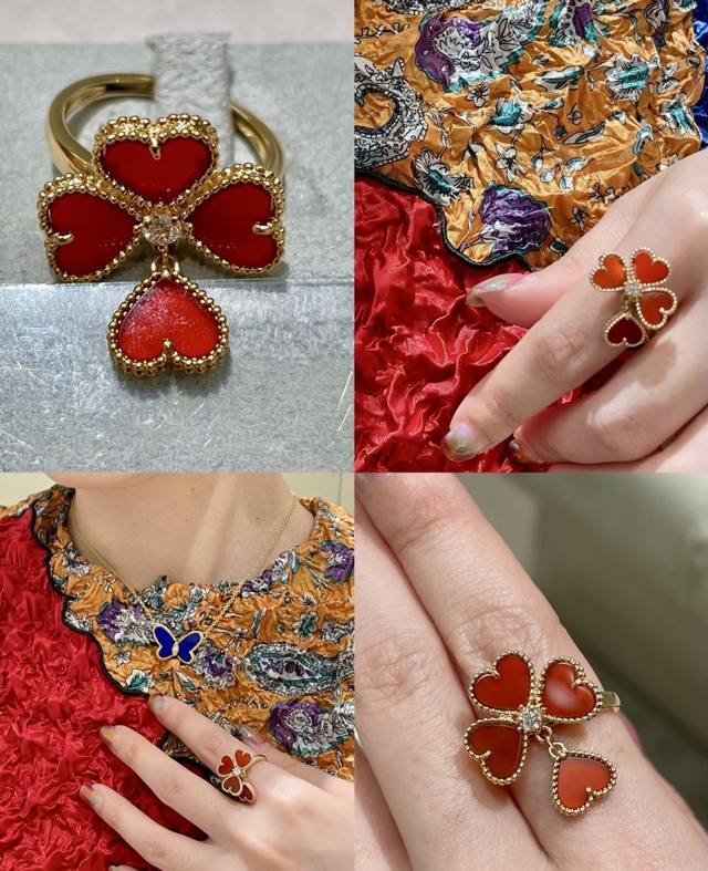 V金材质Vca梵克雅宝红玉髓爱心戒指