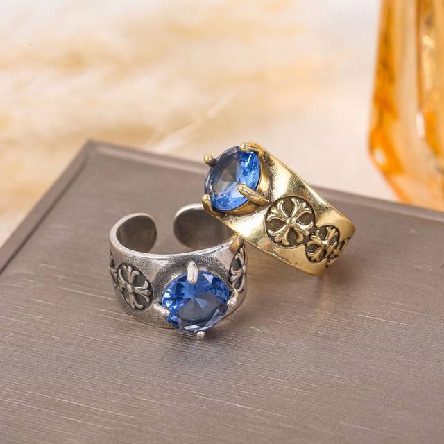 克罗心高级感复古切角十字花戒指欧美嘻哈指环霸气朋克经典款十字架