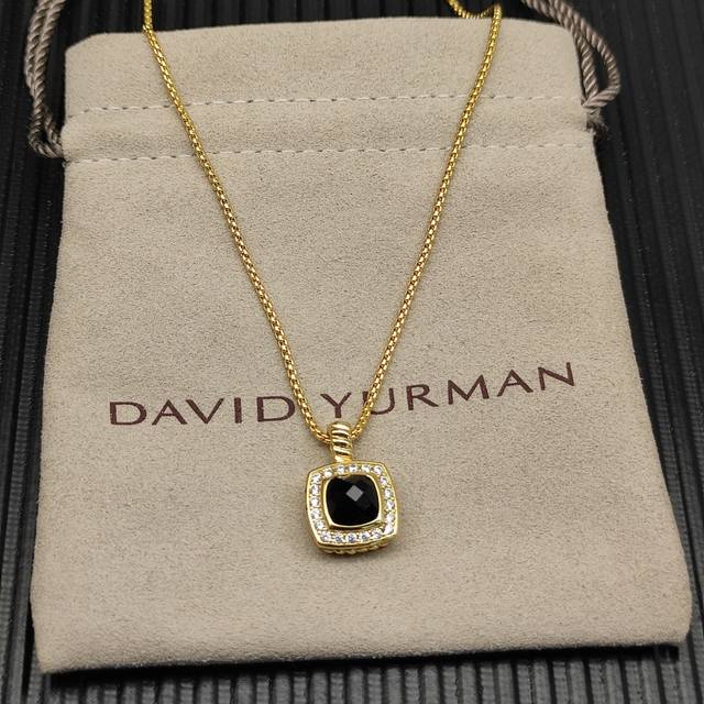 David Yurman 黑钻金色四方钻项链。 链条粗1.5Mm，长度45+5Cm延迟链 编号Dyxl-184