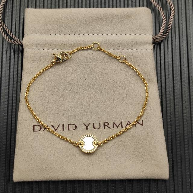 Davidyurman 金色圆形带钻白贝母手链 尺寸17+2+2+2厘米延迟 编号Dysl-080