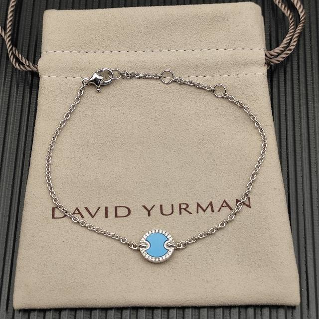 Davidyurman 银色圆形带钻绿松石手链 尺寸17+2+2+2厘米延迟 编号Dysl-079