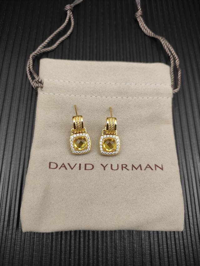 David Yurman 金色黄钻四方钻纽线分件耳环