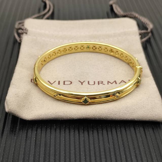 David Yurman 金色绿钻8Mm文艺复兴乐队手镯。 编号 Dysz-389
