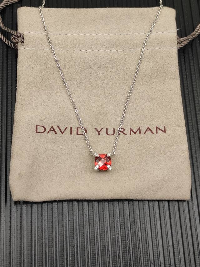 David Yurman 银色红钻主石8Mm四爪项链。，长度58Cm 42+3+3Cm 延迟链 编号Dyxl-228