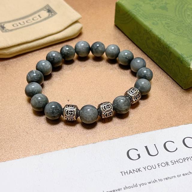 古驰手链奢华手串 男女同款 最新款全件灰晶按克高品质串珠手链档次更高明星同款Anger Forest系列双G复古古驰手链 尺寸:16-24厘米 细节对版做旧处理