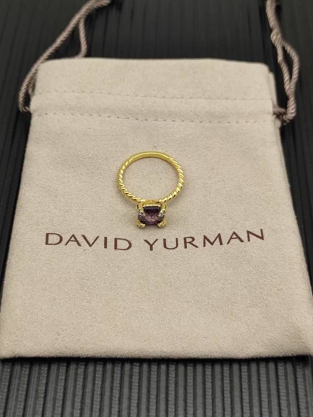 David Yurman 金色主石紫钻8Mm四爪戒指 戒指尺寸：美号，6-7-8-9，四个号 Dyjz-211