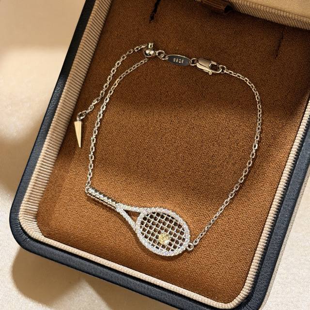 A7126 独立设计师款 火爆中古风 黄钻 网球拍 镂空手链 项链 个性十足 运动达人必备款 高端定制925纯银微镶顶级工艺 18K镀金 网红达人 时尚一族必备
