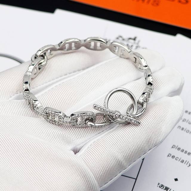 爱马仕 Herms猪鼻子满钻T扣手镯 DDD