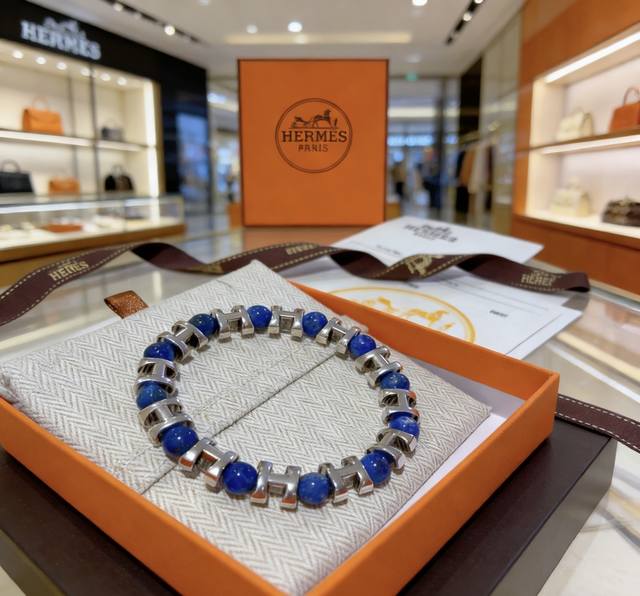 新品发布 Hermas爱马仕手链奢华爱马仕手串 天然石青金石手链男女同款 最新款全件串珠手链档次更高明星同款Anger Forest系列H复古爱马仕手链 DDD