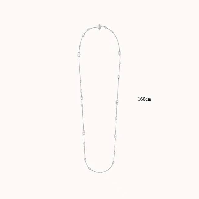 此款调价亚金加厚电镀18K白金 长度160Cm 爱马仕猪鼻子腰链，精工，字印齐全 正品一万三，我们完美复刻 Hermes猪鼻子Farandole项链 单独佩戴是