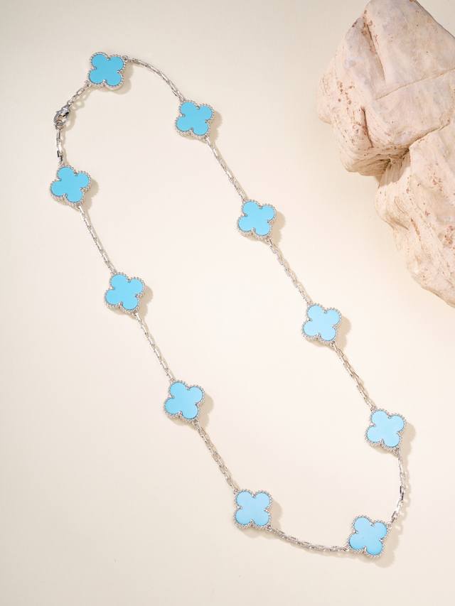 梵克雅宝Vca十花白金色绿松石项链 DDD