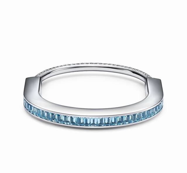 蒂芙尼Tiffany限定款海蓝宝石Lock手镯 T家 新款火爆登场 U型锁 双色钻手镯 欧美范十足 人手必备 车床工艺精工打造 材质电镀18K金 P DDD