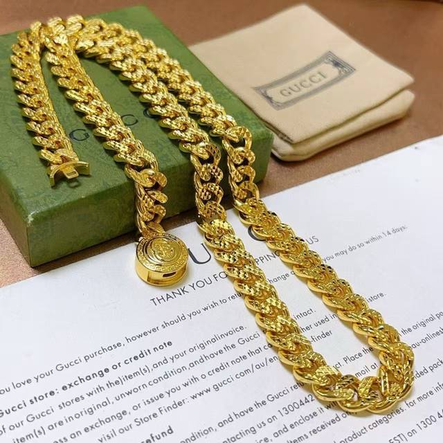 古驰项链最新款链条档次更高 纯手工制作 整条精工车花工艺明星同款Anger Forest系列双G项链 DDD 60厘米 DDD 细节对版做旧处理 非市面亮面版型