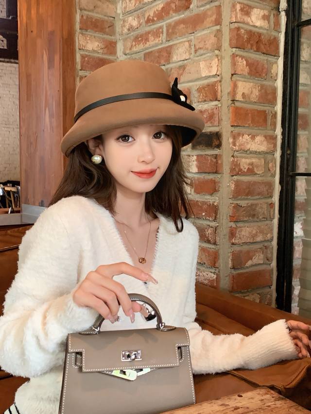 Chanel香奈儿山茶花羊毛呢盆帽 头围55～58Cm 黑色 驼色 白色 独家定制全羊毛 优雅气质款