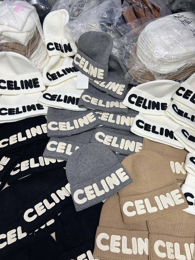 特价 配防尘袋。 Celine赛琳 2024早秋简约针织毛线帽，毛绒材质，非常百搭