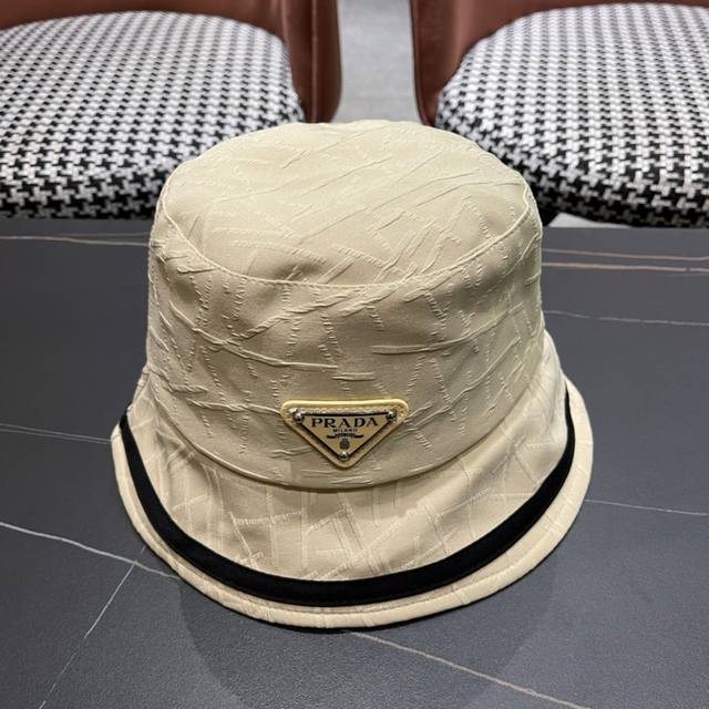 普拉达prada 新国风洋气时尚丝光渔夫帽春夏季百搭渔夫帽女夏小帽檐平顶盆帽子