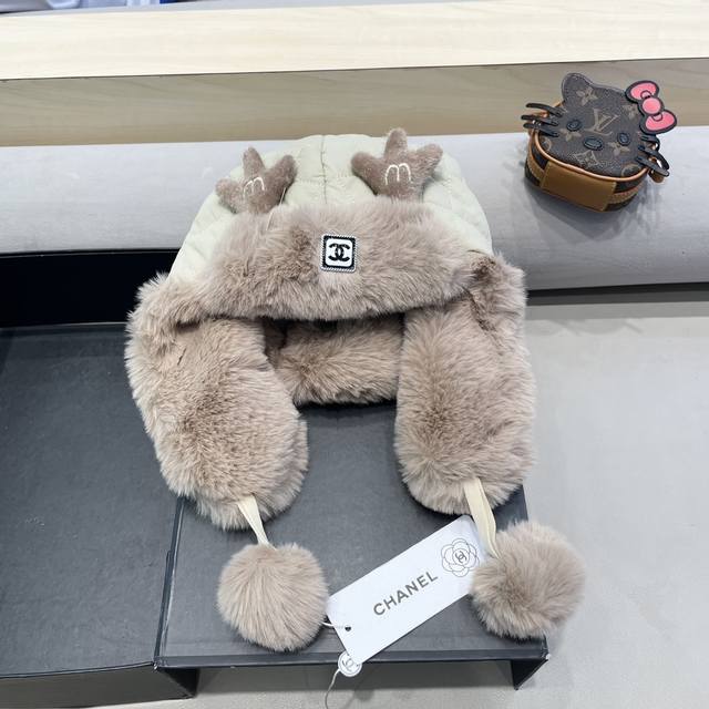 Chanel 帽子耳朵女秋冬百搭毛绒针织渔夫帽高级感保暖显脸小水桶帽大头围盆帽