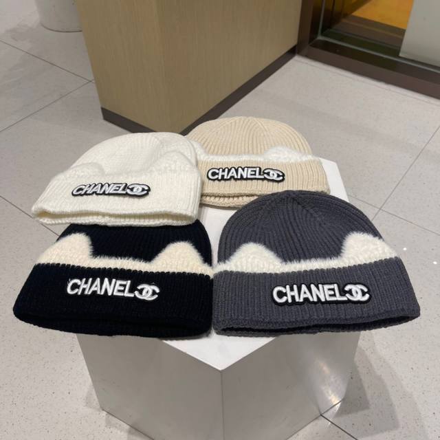 Chanel香奈儿 猫耳朵毛线帽子女秋冬保暖护耳针织帽日系可爱套头帽新款冷