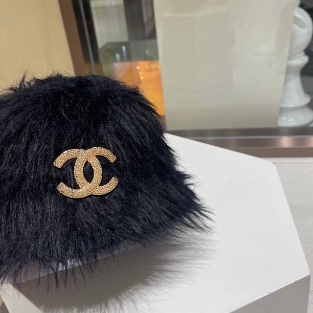 Chanel香奈儿兔毛针织帽女秋冬韩版显脸小纯色百搭盆帽长毛绒时尚洋气毛线盆帽