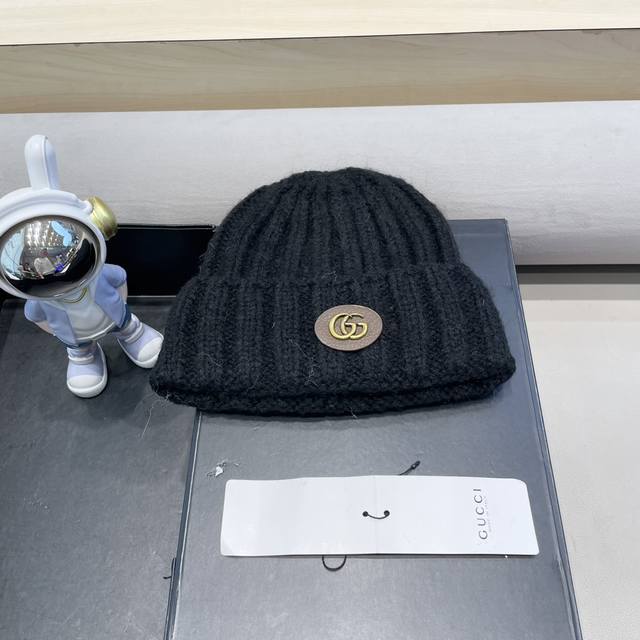 Gucci纯羊毛针织帽子女冬季双层加厚保暖大头围骑行护耳防风毛线冷帽男