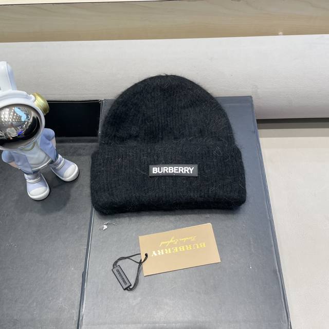 巴宝莉Burberry纯色兔毛针织帽女秋冬2024新款大头围保暖毛线帽百搭显脸小堆堆帽
