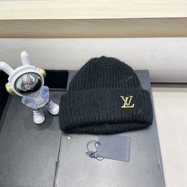 Lv路易威登日系复古针织帽秋冬加厚保暖毛线帽子女韩版潮百搭显脸小包头冷帽