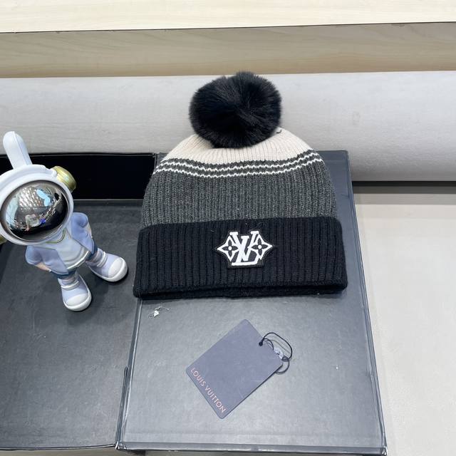 Lv路易威登内里加绒针织帽子女冬天新款拼色显脸小潮韩版百搭保暖护耳毛线帽