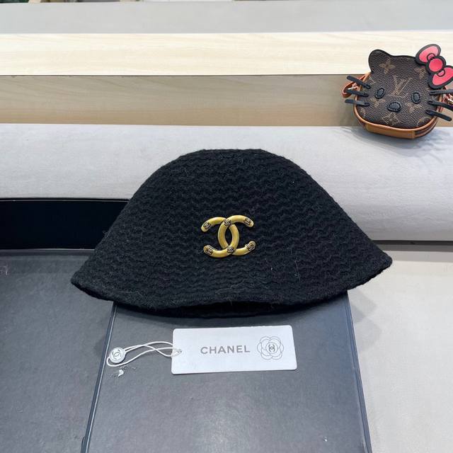 Chanel日系简约针织渔夫帽秋冬新款百搭显脸小盆帽韩版素颜保暖水桶帽女